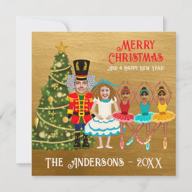 Cartes Pour Fêtes Annuelles Famille de Casse-Noisette drôle de cinq personnes  (Devant)