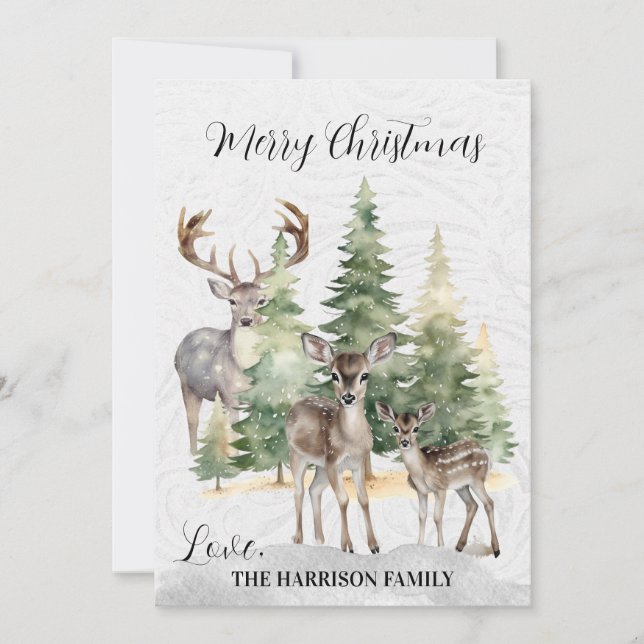 Cartes Pour Fêtes Annuelles Famille de cerfs de forêt à l'aquarelle   (Devant)