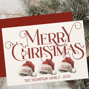 Cartes Pour Fêtes Annuelles Famille de chapeau de Père Noël 3 Rouge Joyeux Noë