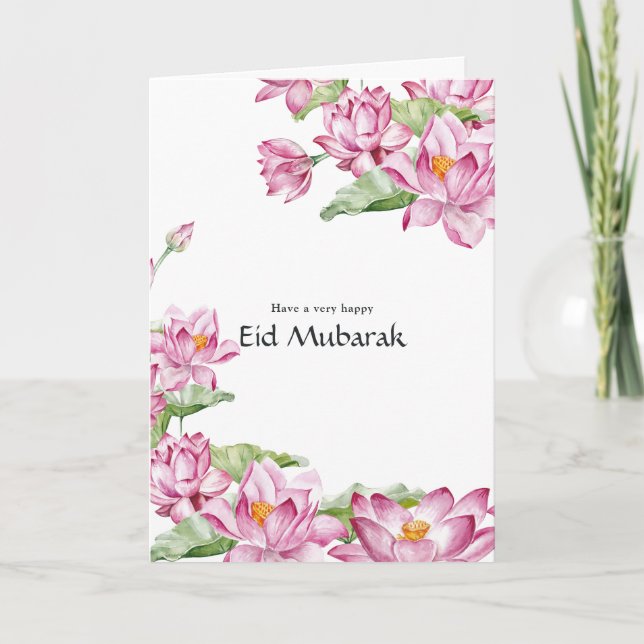Cartes Pour Fêtes Annuelles Famille de fleurs roses de l'Aïd Moubarak (Devant)