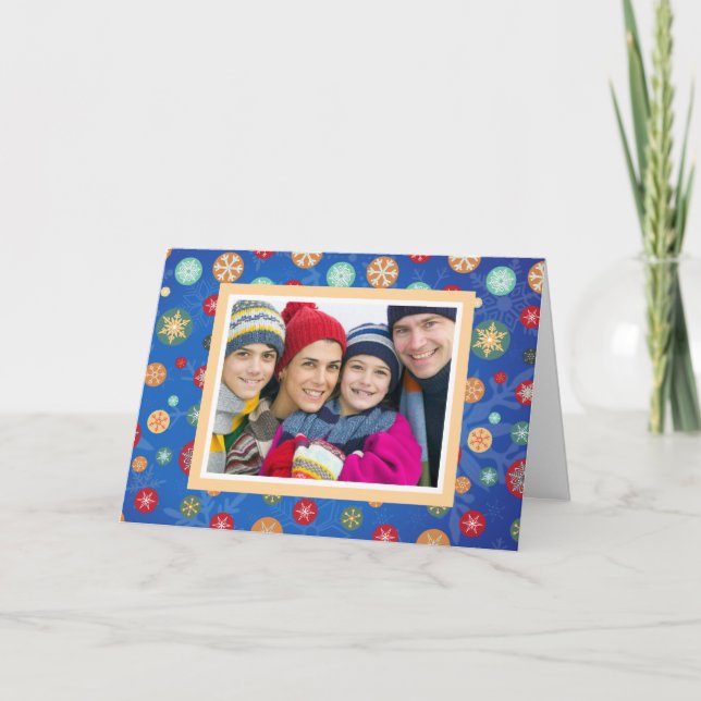 Cartes Pour Fêtes Annuelles Famille de Noël Bright Blue Snowflakes (Devant)