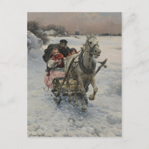 Cartes Pour Fêtes Annuelles Famille de Noël chez un cheval Sleigh