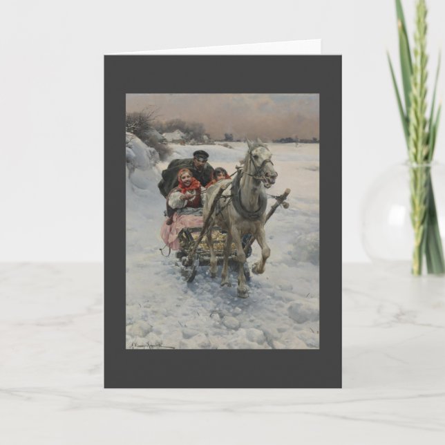 Cartes Pour Fêtes Annuelles Famille de Noël chez un cheval Sleigh (Devant)