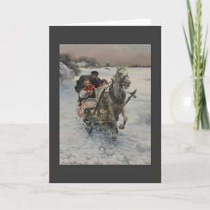 Cartes Pour Fêtes Annuelles Famille de Noël chez un cheval Sleigh