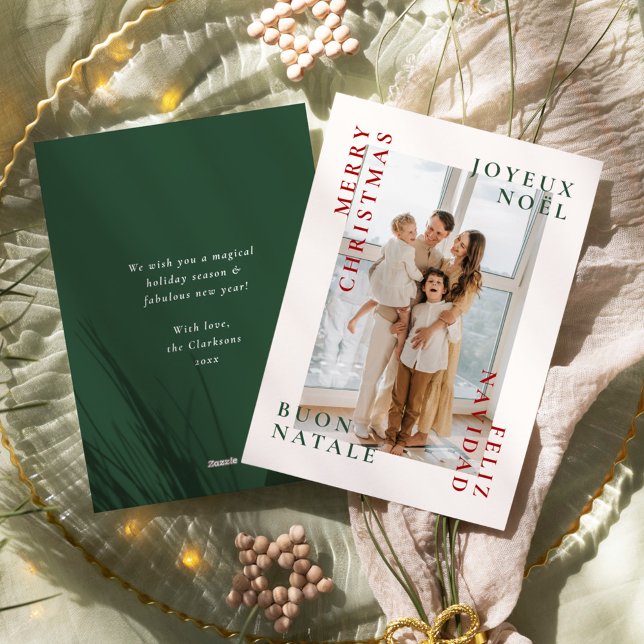 Cartes Pour Fêtes Annuelles Famille de Noël Joyeux multilingue (Créateur téléchargé)