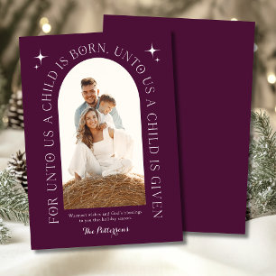Cartes Pour Fêtes Annuelles Famille de Noël Religieux Photo Minimaliste violet