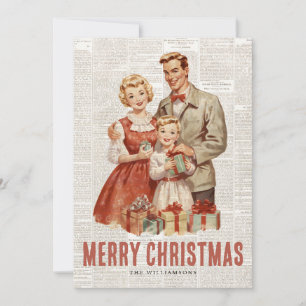 Cartes Pour Fêtes Annuelles Famille de Noël rétro sur l'ancien Arrière - plan 