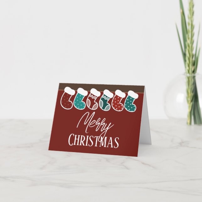 Cartes Pour Fêtes Annuelles Famille de Noël simple moderne avec les bas (Devant)