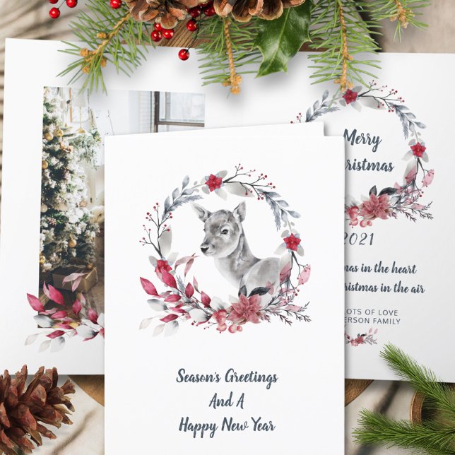 Cartes Pour Fêtes Annuelles Famille de Reindeer mignonne Une photo Joyeux Noël (Créateur téléchargé)