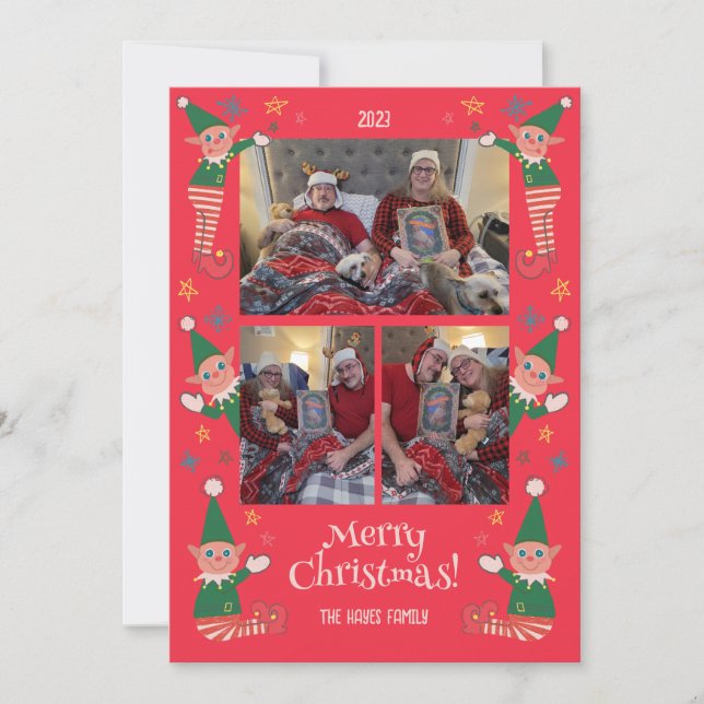 Cartes Pour Fêtes Annuelles Famille des elfes de Noël ridicules (Devant)