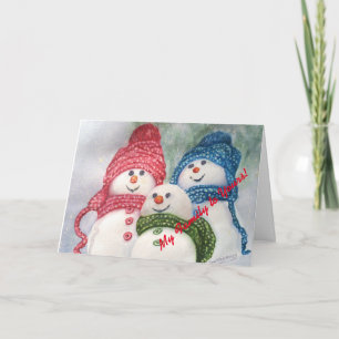 Cartes Pour Fêtes Annuelles Famille des neiges de Noël