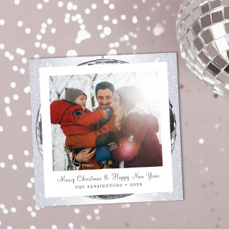 Cartes Pour Fêtes Annuelles Famille d'hiver Festive Parties scintillant argent