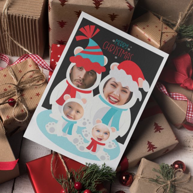 Cartes Pour Fêtes Annuelles Famille d'ours polaires de Noël personnalisée avec (Créateur téléchargé)