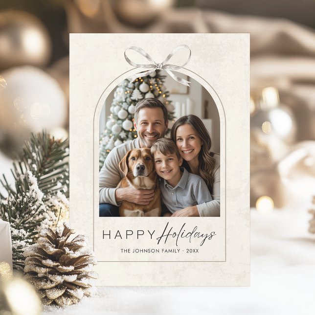 Cartes Pour Fêtes Annuelles Famille Élégante Moderne Photo Simple Arc avec un  (Modern boho arch family photo christmas card. Minimal yet elegant for sharing the holiday love)
