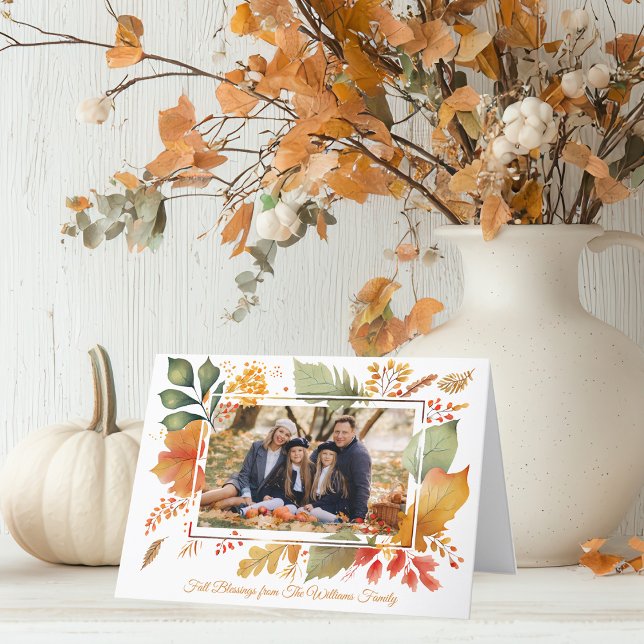 Cartes Pour Fêtes Annuelles Famille Élégante Thanksgiving Photo Feuilles d'aut (Créateur téléchargé)