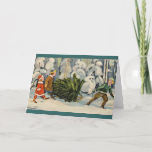 Cartes Pour Fêtes Annuelles Famille estonienne avec l'arbre de Noël