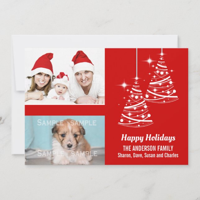 Cartes Pour Fêtes Annuelles Famille étincelante de Noël moderne PHOTOS rouge (Devant)