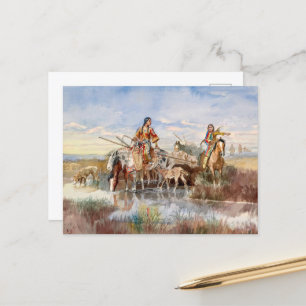 Cartes Pour Fêtes Annuelles Famille indienne avec Travois par Charles M. Russe