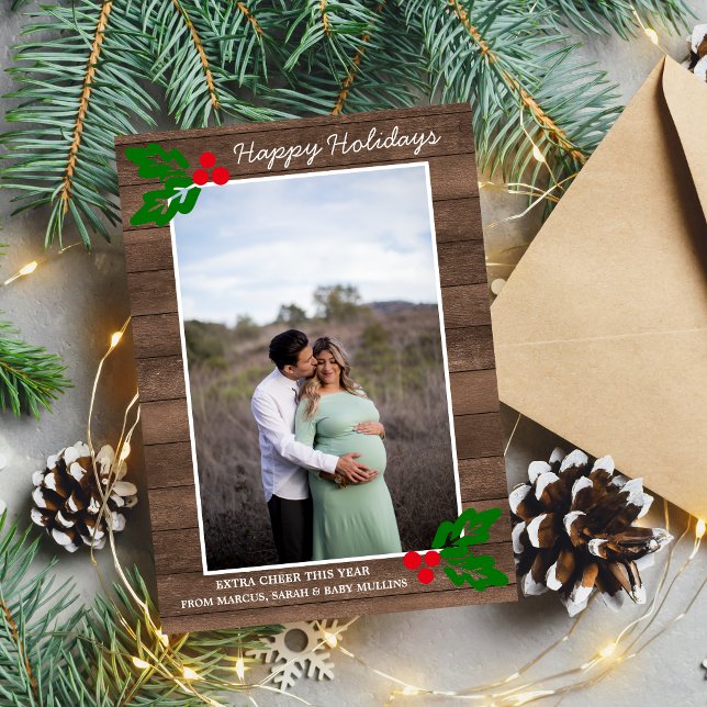 Cartes Pour Fêtes Annuelles Famille Joyeuses Vacances Noël Pregnant Photo (Créateur téléchargé)