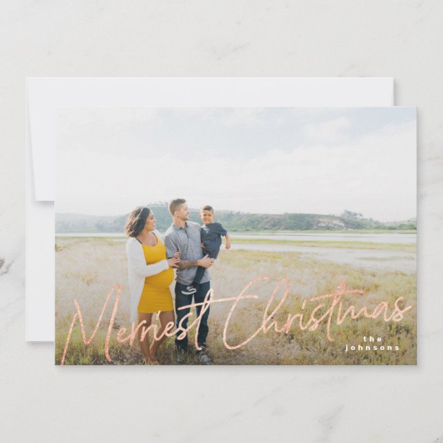 Cartes Pour Fêtes Annuelles Famille Merriest Noël Rose Gold Foil Photo (Devant)