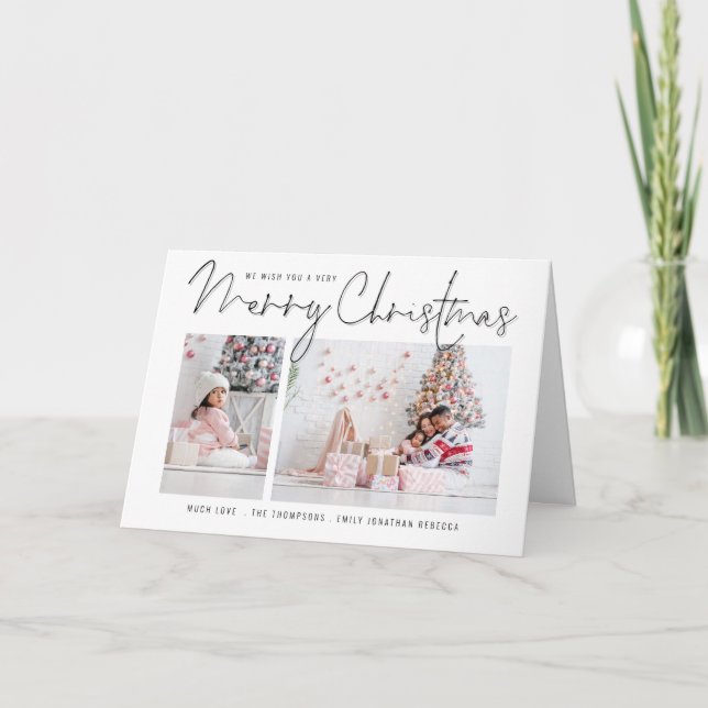 Cartes Pour Fêtes Annuelles Famille moderne 2 Photos Script Joyeux Noël (Devant)