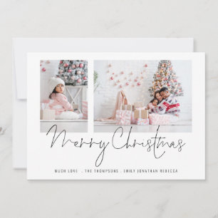 Cartes Pour Fêtes Annuelles Famille moderne 2 Photos Script Merry Christmas Ca
