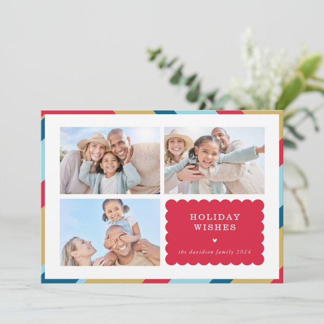 Cartes Pour Fêtes Annuelles FAMILLE MULTI PHOTO moderne mignon frontière géomé (Debout devant)