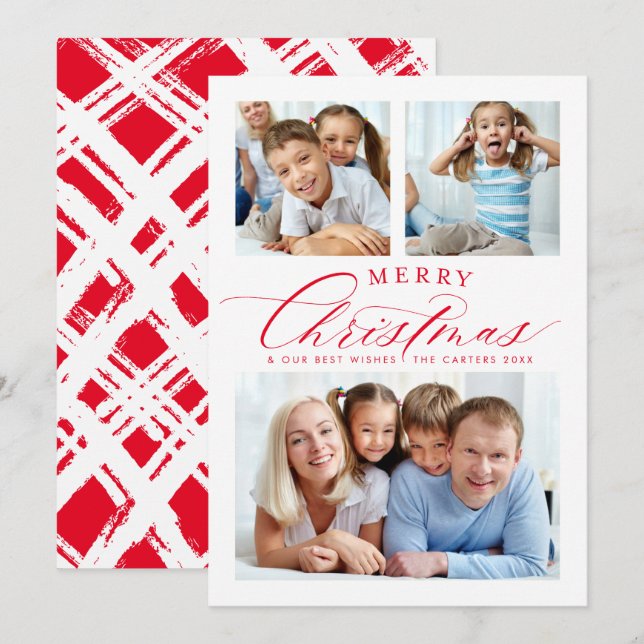 Cartes Pour Fêtes Annuelles FAMILLE MULTI PHOTO traditionnel joyeux Noël rouge (Devant / Derrière)