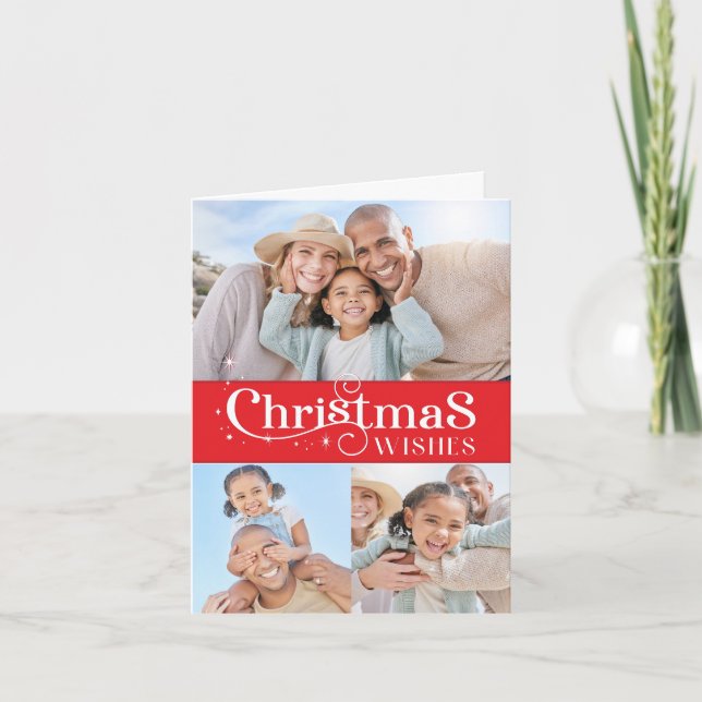Cartes Pour Fêtes Annuelles FAMILLE NOËL PHOTO stylisée typographie rouge (Devant)