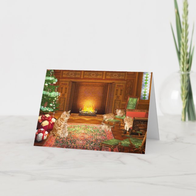 Cartes Pour Fêtes Annuelles Famille orange de Noël de chat tigré (Devant)