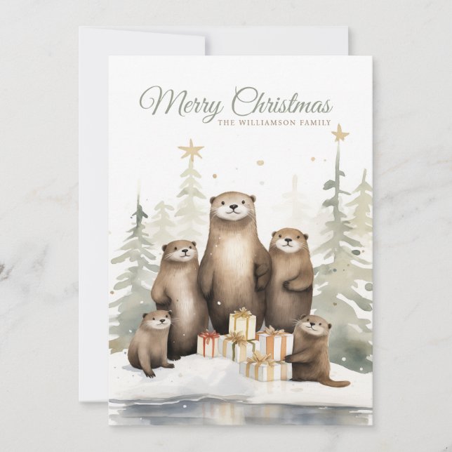 Cartes Pour Fêtes Annuelles Famille Otter de Noël (Devant)