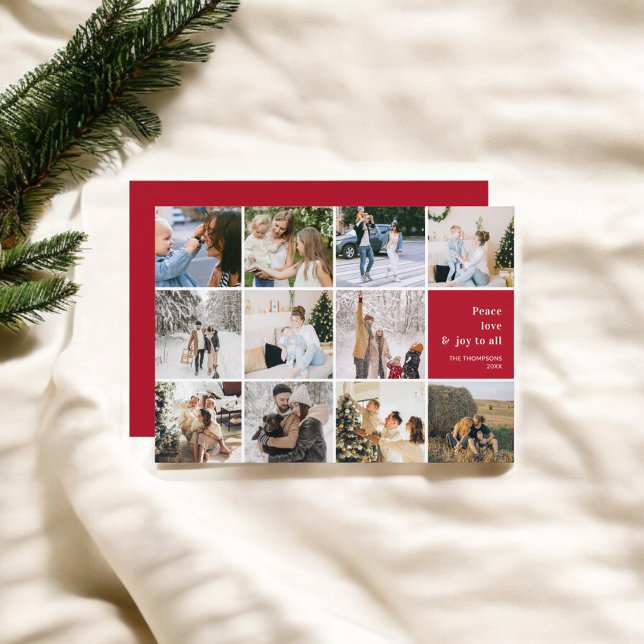 Cartes Pour Fêtes Annuelles Famille Photo Collage Peace Love Joie Noël (Créateur téléchargé)