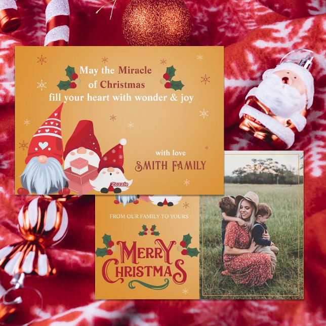 Cartes Pour Fêtes Annuelles Famille Photo mignonne Gnomes Fêtes Joyeux Noël (Family Photo Cute Gnomes Holiday Merry Christmas)