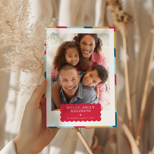 Cartes Pour Fêtes Annuelles FAMILLE PHOTO moderne minimaliste bordure rouge or