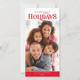 Cartes Pour Fêtes Annuelles FAMILLE PHOTO moderne simple typographie rouge