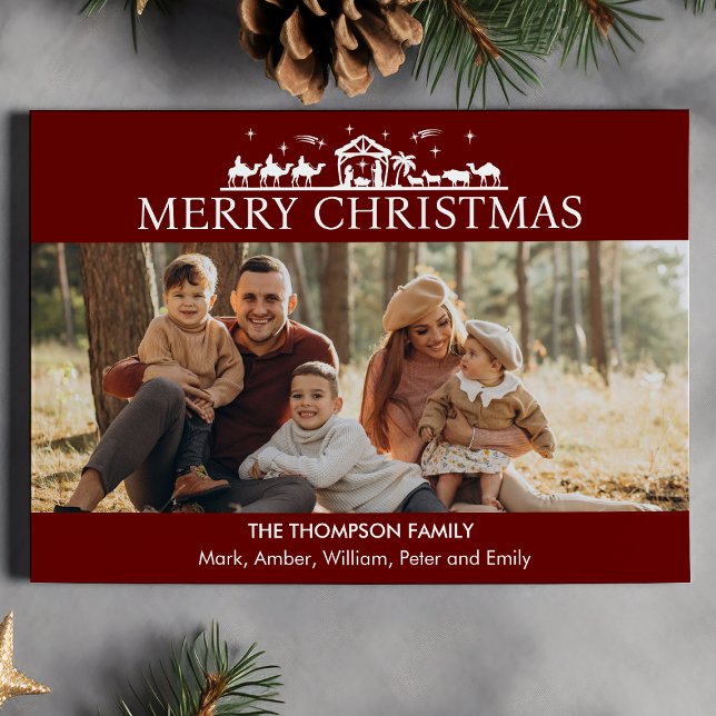 Cartes Pour Fêtes Annuelles Famille Photo Simple Nativité Noël religieux (Créateur téléchargé)