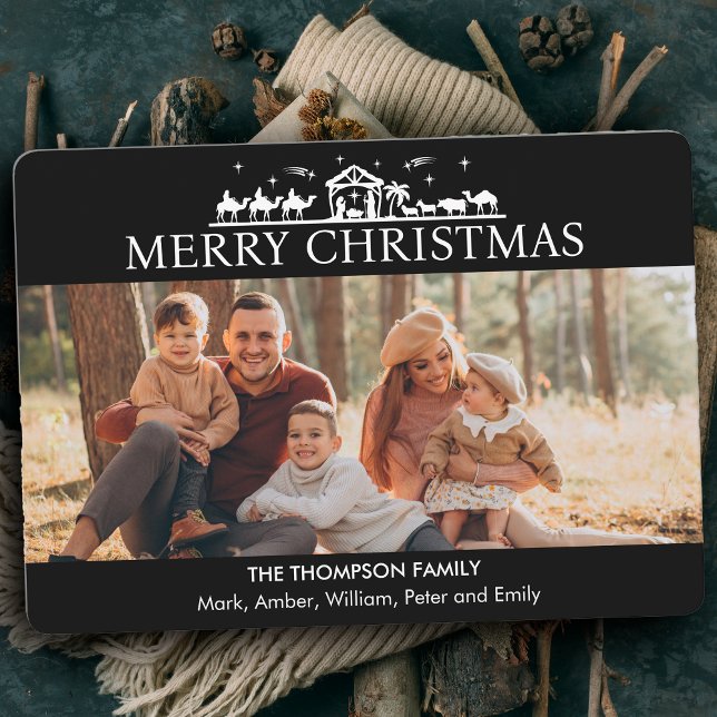 Cartes Pour Fêtes Annuelles Famille Photo Simple Nativité Noël religieux (Créateur téléchargé)