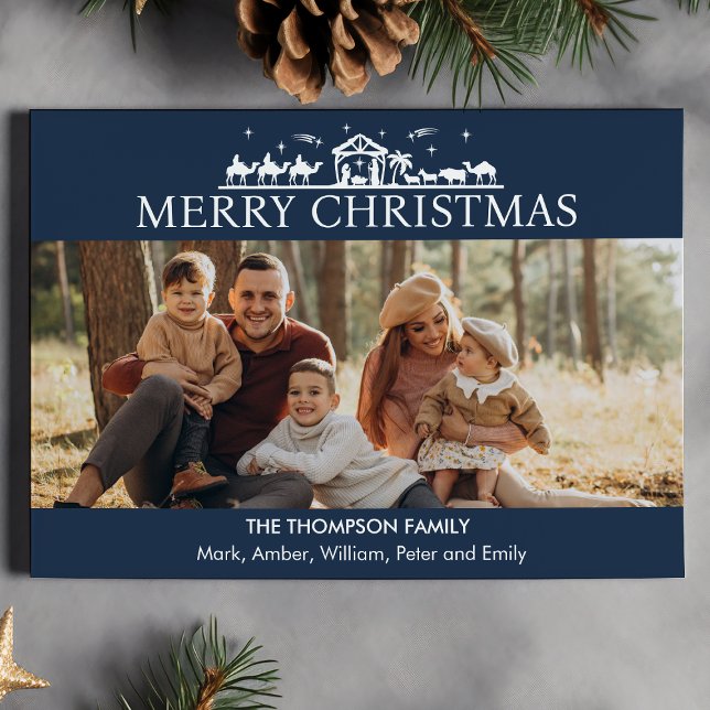 Cartes Pour Fêtes Annuelles Famille Photo Simple Nativité Noël religieux (Créateur téléchargé)