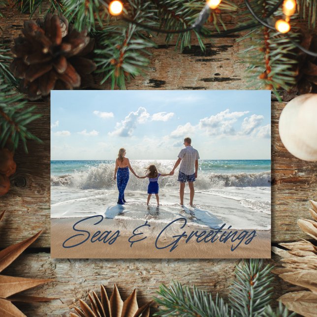 Cartes Pour Fêtes Annuelles Famille Plage côtière Photo Noël (Family Coastal Beach Photo Christmas Holiday Postcard)