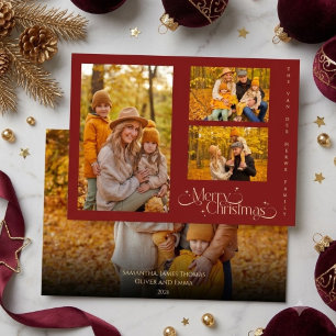 Cartes Pour Fêtes Annuelles Famille Quatre Photo Joyeux Noël Minimal Chaud