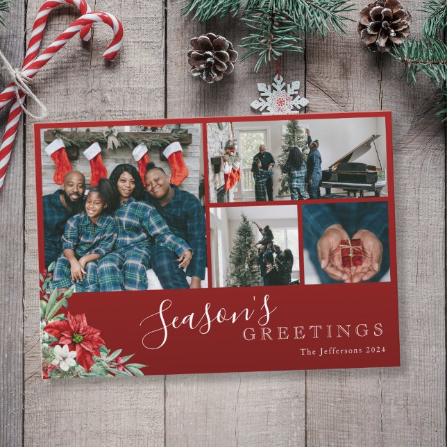Cartes Pour Fêtes Annuelles Famille Rouge Bonnes Fêtes photo Noël (Mockup View)