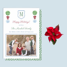 Cartes Pour Fêtes Annuelles Famille Rouge Et Vert Monogramme Joyeux Vacances P