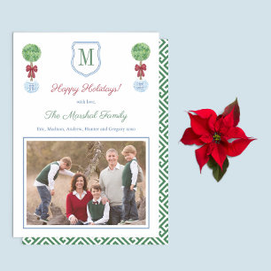 Cartes Pour Fêtes Annuelles Famille Rouge Et Vert Monogramme Joyeux Vacances P
