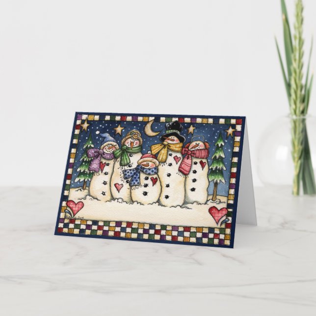Cartes Pour Fêtes Annuelles Famille Snowman (Devant)