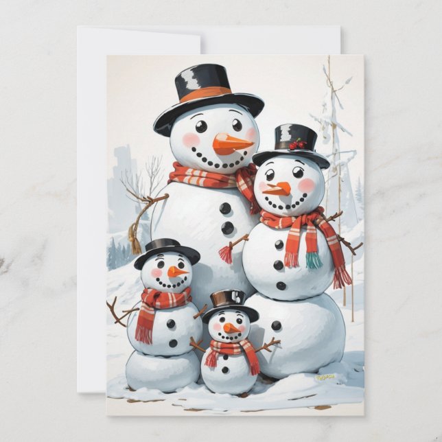 Cartes Pour Fêtes Annuelles Famille Snowman : Salutation de Noël (Devant)