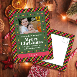 Cartes Pour Fêtes Annuelles Family Christmas Plaid Photo Holiday Postcard
