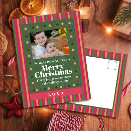 Cartes Pour Fêtes Annuelles Family Christmas Stripe Photo Holiday Postcard