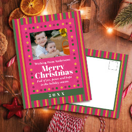 Cartes Pour Fêtes Annuelles Family Christmas Stripe Photo Red Holiday Postcard