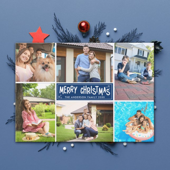 Cartes Pour Fêtes Annuelles Family Collage 6 Photos Merry Christmas  (Créateur téléchargé)