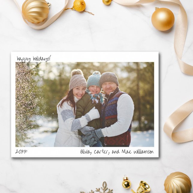 Cartes Pour Fêtes Annuelles Family Photo Handwriting Minimalist Christmas  (Créateur téléchargé)